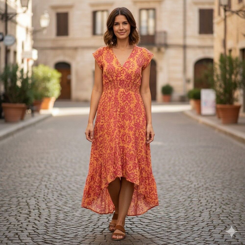 Abel the Label Anthropologie Maya Yellow Maxi Dress sizeS Asymmetrical Hem